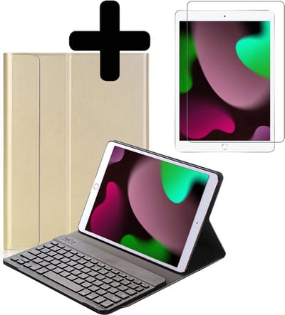 Hoesje - Geschikt voor Apple iPad 8 (2020) - 10.2 inch - 8e Generatie - Met Screenprotector - Toetsenbord Case - Keyboard Book Cover - Hoes - Goud