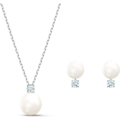 Swarovski Treasure Pearl Elegant Kristal Set Rhodium Verguld Ketting Oorbellen Dames sieraden Wit 5569758 Box (Random Color) white