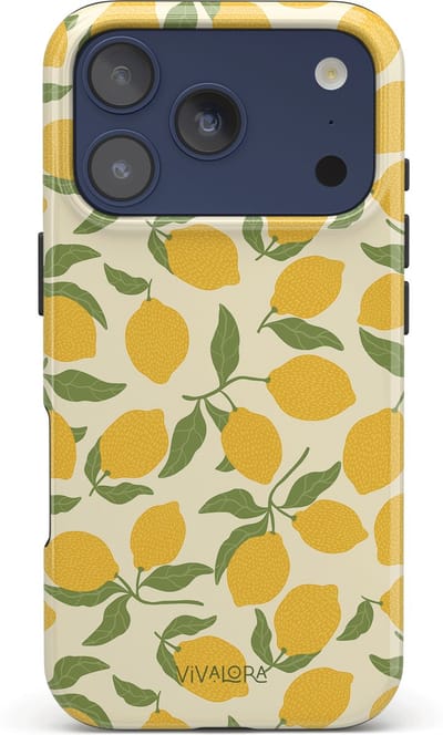 VivaLora Tough Telefoonhoesje iPhone 17 Pro met MagSafe - Lemon Crush Print - 2-in-1 Phone Case - Hard Case & Siliconen Back - Citroenen Dessin - Extra Bescherming - Shockproof - Citroenen Dessin - Geel/Groen