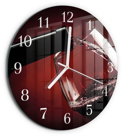 Tulup Wandklok - Wijnglas Gekleurde Glazen Klok - 30fi cm - Rood Glazen Klok Met Print - Witte Handen - Ronde Wandklok - Wandklok Glas Decoratie - Gekleurde Glazen Klok