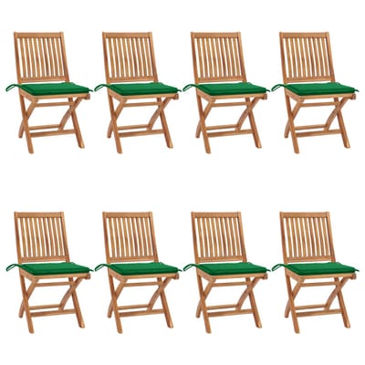 vidaXL - Opklapbare - stoelen - met - kussens, - 8 - stuks, - massief - teakhout