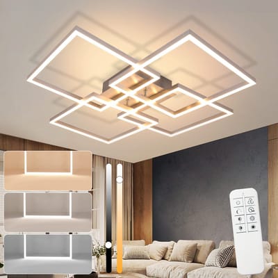 NETTLIFE Plafondlamp LED - Vierkant - 72cm - 4 Lichts - zilver - 3000-6500K Dimbaar - met afstandsbediening - voor Woonkamer | Keuken | Slaapkamer - 48W