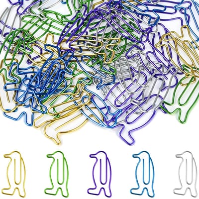 pinguïn, 50 stuks paperclips, kleurrijk motief, metaal, dieren, cartoondesign, paperclip voor kantoor, klaslokaal, documenten, foto, bladwijzers