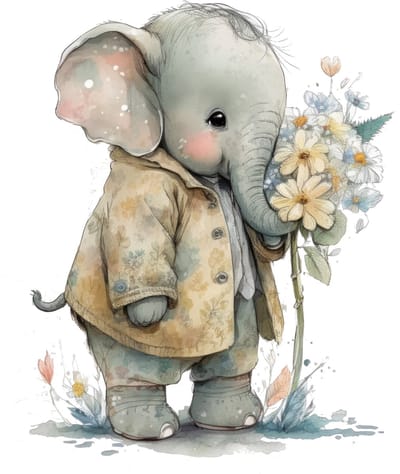 Poster olifant met bloemen-posters-A4 formaat-watercolours spring-winter animals-dieren-kinderkamer accessoires-babykamer accessoires