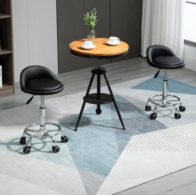 MEUNIQ Bureaukruk set van 2 met rugleuning, hoogteverstelbaar 57-72 cm, draaibaar met 5 wielen en voetenring, zwarte kunstleer, voor kantoor salon en massage