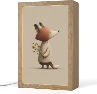 Nachtlampje 20x30 cm - Kinder lampje - Vos - Gele bloemen - Minimalistisch - Tafellamp kinderkamer - Slaapkamer lamp - Bedlamp kinderen - Kinderlampje stopcontact - Wandlamp babykamer - Nachtlampjes