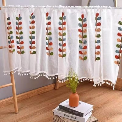 Kleurrijke Tak Geborduurde Semi Transparante Gordijnen Keuken Lagen Half Raam Transparante Gordijnen Koffie Gordijn 60*150cm gray