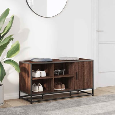 vidaXL - Schoenenbank - 100x40x53,5 - cm - bewerkt - hout - en - metaal - bruin - eiken