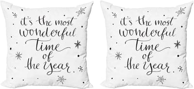 ABAKUHAUS Witte decoratieve kussenhoezen (2 stuks), Kerstsfeer typografie, Modern accent, dubbelzijdige digitale print, 40x40 cm, zwart-wit