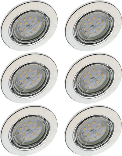 Trango Set van 6 LED plafondspots 6729-068GUSDAK in chroomlook rond incl. 6x 5 Watt 3-traps dimbaar GU10 LED lamp 3000K warm wit inbouwspot, plafondlamp