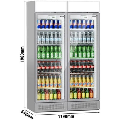 GGM Gastro (2 Stück) Getränkekühlschrank - 690 Liter - rahmenloses Design - mit 2 Glastüren & Werbedisplay Grijs