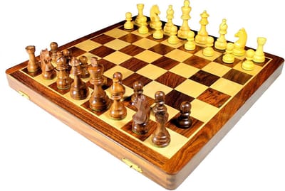 Handgemaakt premium houten schaakset 46 x 46 cm, opvouwbaar met extra dame