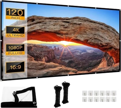 Projectiescherm 120 Inch 16:9 – Kreukvrij Beamerscherm voor Full HD en 4K – Dubbelzijdig – Binnen en Buiten