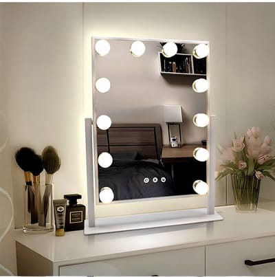 JCP® Make up Spiegel - 12 LED-lampen - Hollywood Spiegel - Make-up Spiegel met Verlichting - Wit - 58cm x 12cm x 46cm
