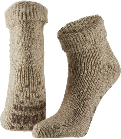 Wollen anti-slip huissokken/slofsokken voor kinderen beige maat 31-34 - Slaapsokken/bedsokken