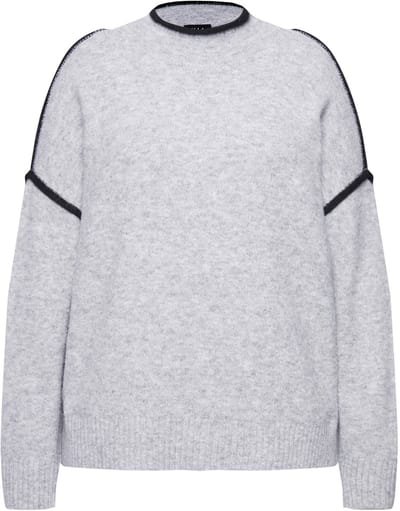 Ulla Popken - Dames - Trui sierstrepen oversized opstaande kraag lange mouwen - Lichtgrijs melange - Maat 42+
