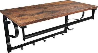 Nancy's Vintage Wand Kapstok - Met 5 Haken - Ophangrail en Opbergrek - Hangende Wandkapstok - Industrieel - Wanddecoratie - 60 x 30 x 31.7 cm