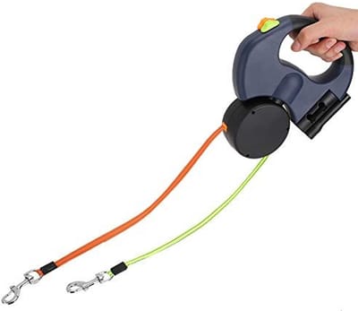 JHUBERS - Intrekbare hondenriem - Dubbele hondenriem - 360° draaibaar - Donkergrijs - LED-verlichting - Reflecterende nylon tape - Geschikt voor al...