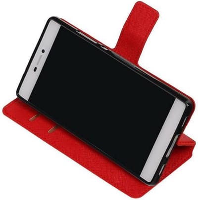 Cross Pattern TPU Bookstyle Wallet Case Hoesje Geschikt voor Huawei P8 Rood