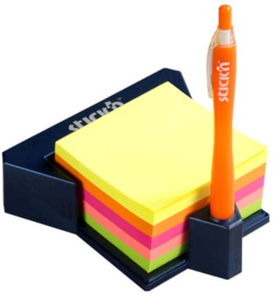 Stick'n Bureauhouder Memokubus - Pennenhouder - 76x76mm - 5 Neon Kleuren - 400 Sticky Notes