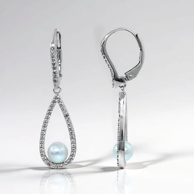 Cavill - Zilveren Oorbellen - 925 Sterling Zilver - Witte Zoetwaterparels 5,5 mm & Topaas 0,46 ct - Elegante Druppelvorm