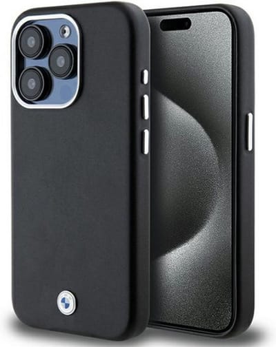 BMW Signature Wrapped Metal Back Case (MagSafe Compatible) - Geschikt voor Apple iPhone 15 Pro (6.1") - Zwart