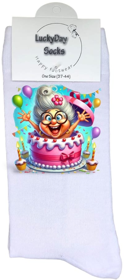 Luckyday Socks - Unisex sokken - Oma - Verjaardagstaart - cadeau sokken - Maat 37-44
