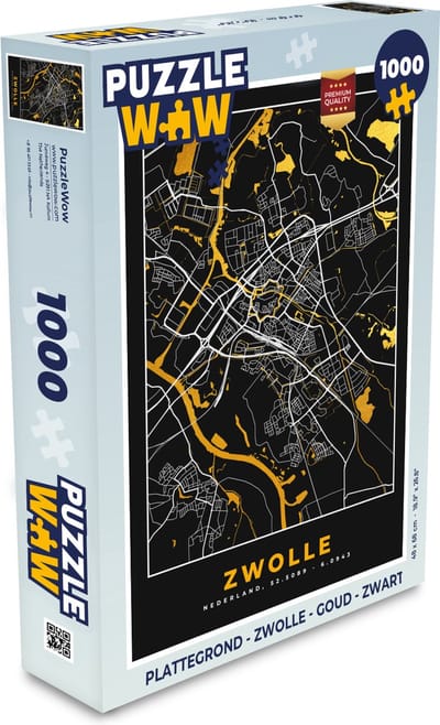 Puzzel Plattegrond - Zwolle - Goud - Zwart - Legpuzzel - Puzzel 1000 stukjes volwassenen - Stadskaart