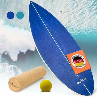 DH FitLife Houten Balance Board met Rocker Vorm – Balansbord voor Kinderen & Volwassenen – Indoor Fitness & Core Training, Blauw