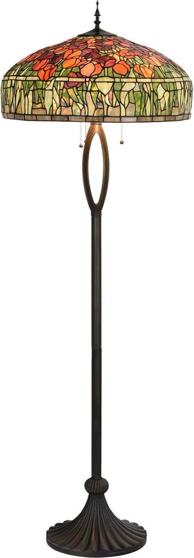 LumiLamp Tiffany Vloerlamp Ø 56x165 cm Groen Oranje Glas Tulpen Staande Lamp