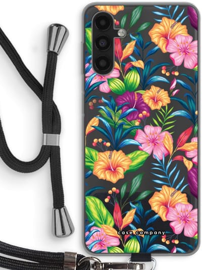 Case Company® - Hoesje met koord geschikt voor Samsung Galaxy A13 5G hoesje met Koord - Tropisch 2 - Telefoonhoesje met Zwart Koord - Bescherming aan alle Kanten en Over de Schermrand
