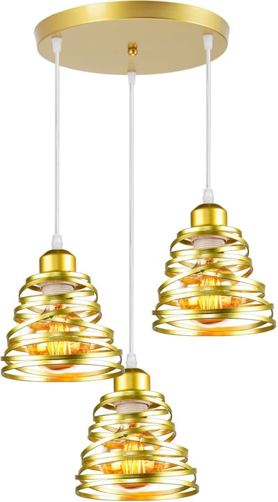 3 Hanglamp Woonkamer Moderne E27 Plafondlamp Industriële Kroonluchter voor Slaapkamer Goud