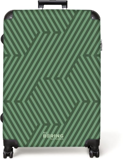 NoBoringSuitcases.com® - Koffer groot - Reiskoffer lichtgewicht - Gestreept zigzagpatroon in groentinten - Rolkoffer met 4 wielen - Grote trolley XL - 98 liter bagage