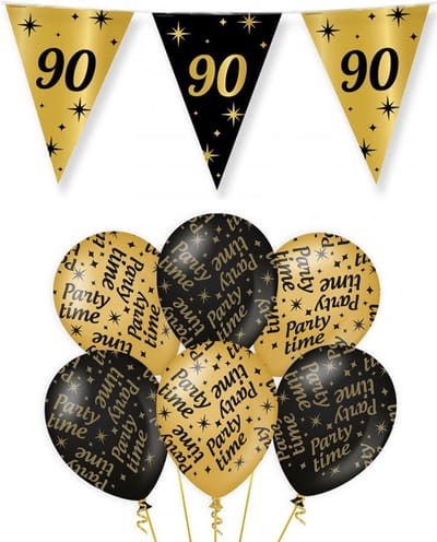 Paperdreams - Verjaardag 90 jaar feest pakket zwart/goud party-time