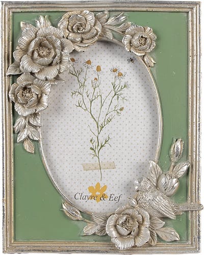 Clayre & Eef Fotolijst 10x15 cm Zilverkleurig Polyresin Bloemen