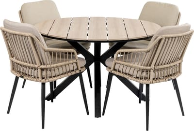 5-delige ronde tuinset | 4 Isabel tuinstoelen (Sand) | ø120cm Cyprus tuintafel (Wood)