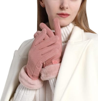 Winterhandschoenen Dames - Touchscreen Handschoenen - Fleece - Bontkraag - Antislip - Roze