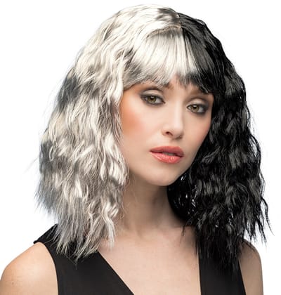 Boland - Pruik Amara Zwart,Wit - Golvend - Halflang - Vrouwen - Bekend personage - Cosplay - Halloween - Carnaval - Themafeest