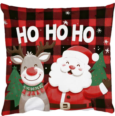 Sierkussens - Kussentjes Woonkamer - 50x50 cm - Kerstman - Rendier - Tekst - Rood - Zwart