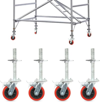 Steigerwielen Set - Steigeronderdelen - Steiger Verplaatsen - Verstelbaar en Zwenkbaar - 20cm Wiel Diameter - Zwart