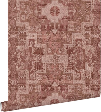 ESTAhome behang oosters kelim tapijt donker terracotta roze - 50 x 900 cm - 131364