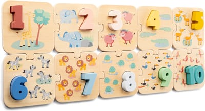 New Classic Toys® Houten Cijferpuzzel Safari - Leren Tellen - Getallen 1 t/m 10 - Puzzel met Cijfers en Dieren - FSC Educatief Speelgoed - Vanaf 24 Maanden