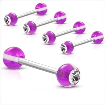 Aramat Jewels | Tongpiercings | Stalen Tongpiercing met Kristal -paars | | | |6mm | Staal | Volwassenen | Verkleurd niet
