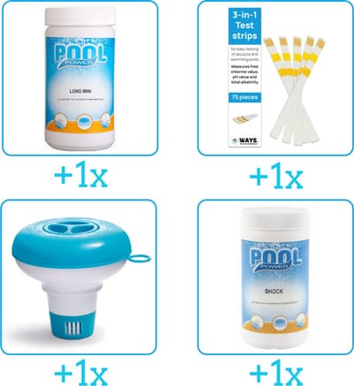 Zwembad Onderhoudspakket - Onderhoud Zwembad - bevat Chloor - Testrips - Chloordrijver en Chloor (4-delig)