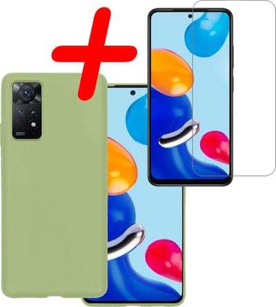 Hoesje Met Screenprotector - Geschikt voor Xiaomi Redmi Note 11s - Sterk & Shockproof - Back Cover - Siliconen Case - Telefoon Hoes - Groen
