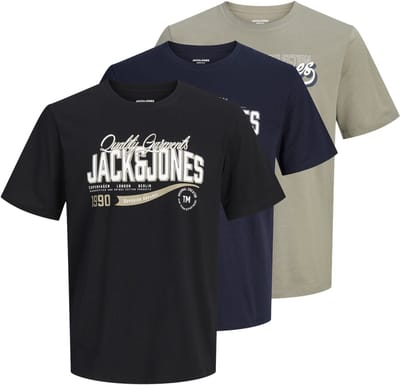 JACK & JONES- JJELOGO TEE SS O-NECK 2 COL AW26 3PK MP - Heren - T-shirt
