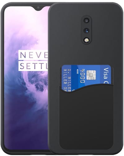 Geschikt voor OnePlus 7 Telefoonhoesje met Siliconen Pasjeshouder - Flexible Back Cover Case Siliconen TPU with Silicone Cardslot - Zwart - Smartphonica geschikt voor OnePlus 7