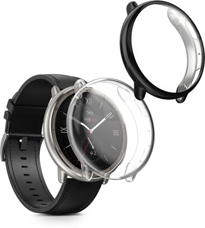 kwmobile 2x smartwatch hoes geschikt voor Amazfit Active2 (A2437) hoesje - Siliconen sporthorloge cover - Activity tracker case in transparant / zwart