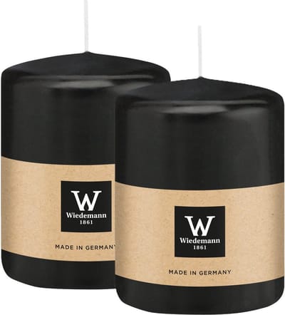 Wiedemann Cilinderkaars/stompkaars - 2x - zwart - 6 x 8 cm - 29 branduren - zuilkaarsen
