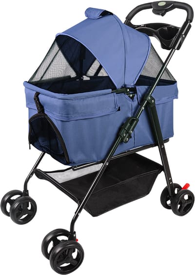 PIPIPOXER Hondenbuggy opvouwbaar hondenkarretje voor honden en katten, afneembare hondenbuggy-Blauw